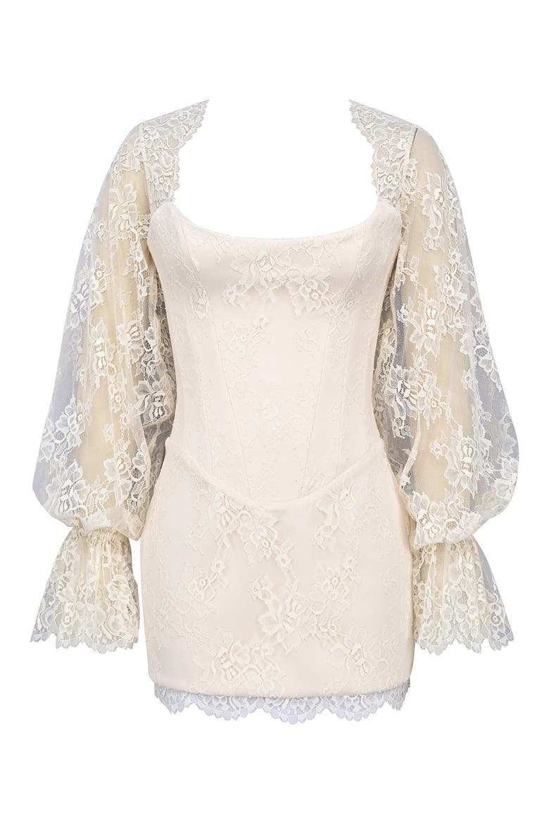 Aliana Lace Overlay Long Sleeve Cocktail Minidress, Alternate, color, VINTAGE IVORY