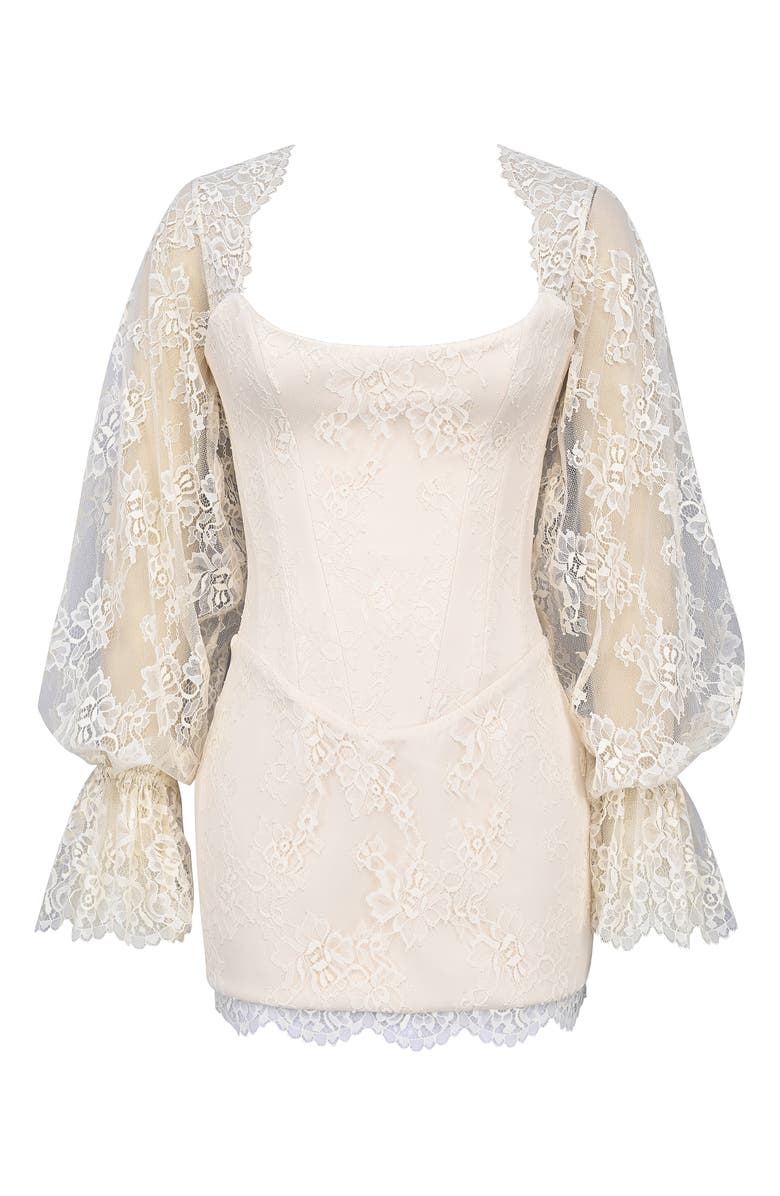 HOUSE OF CB Aliana Lace Overlay Long Sleeve Cocktail Minidress, Alternate, color, Vintage Ivory