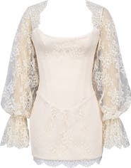 HOUSE OF CB Aliana Lace Overlay Long Sleeve Cocktail Minidress