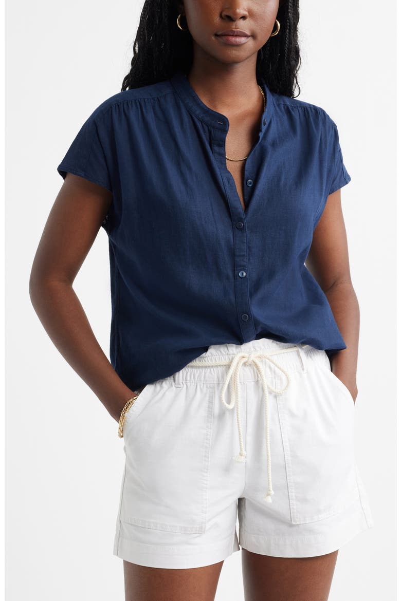 Linen Blend Shirt, Main, color, NAVY STILL