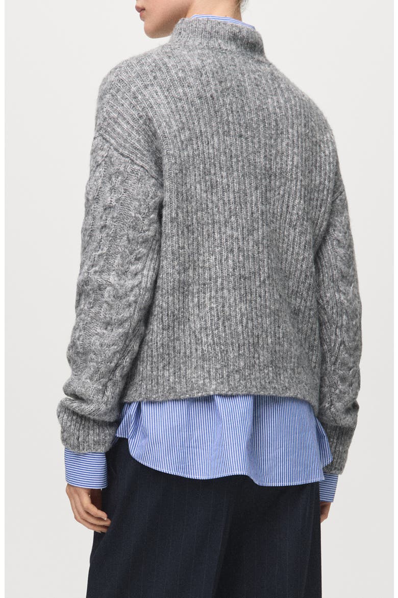 Perkins Cable Stitch Sweater, Alternate, color, MEDIUM HEATHER GREY