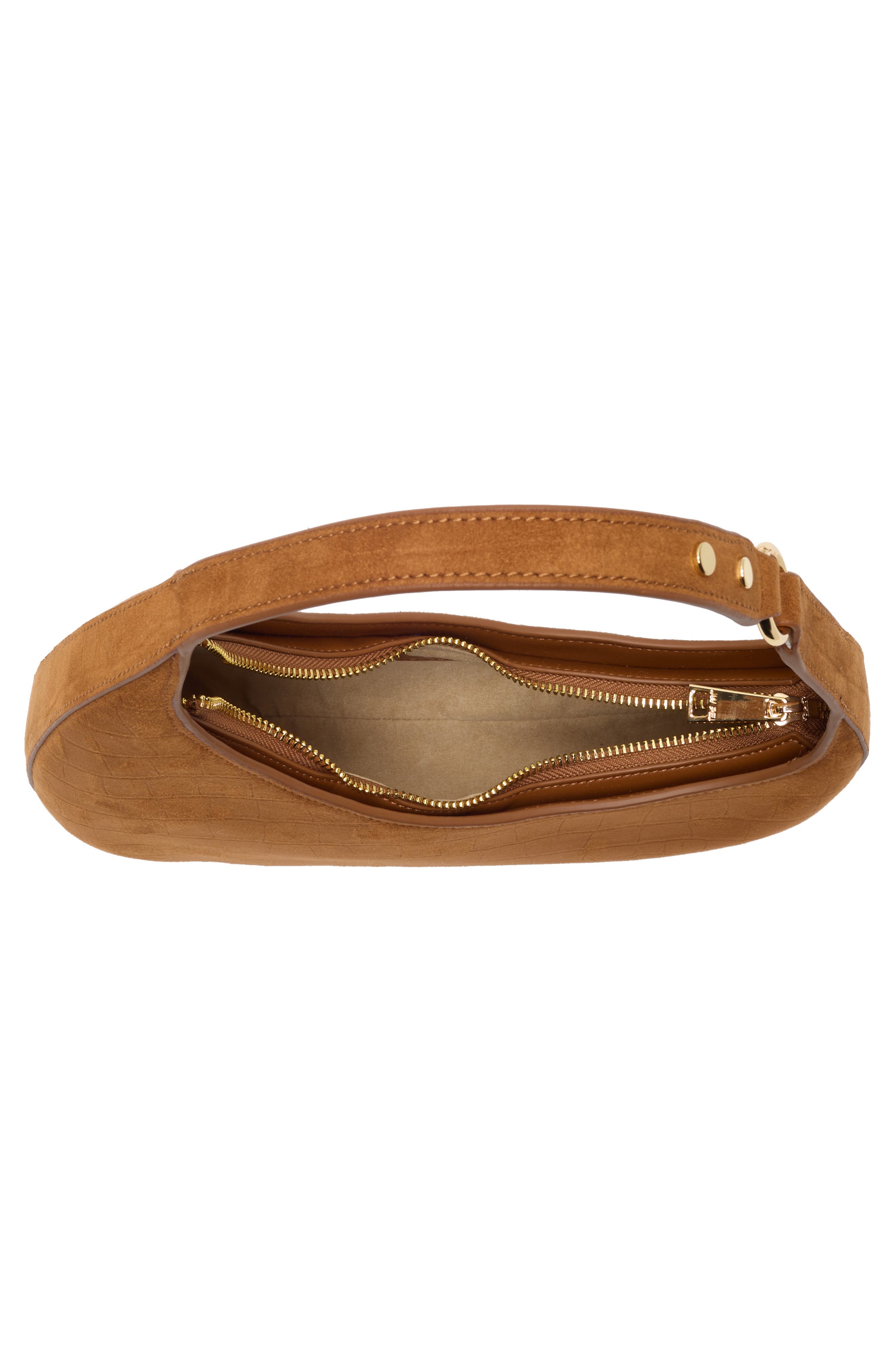 Harlee Croc Embossed Faux Suede Shoulder Bag, Alternate, color, BROWN