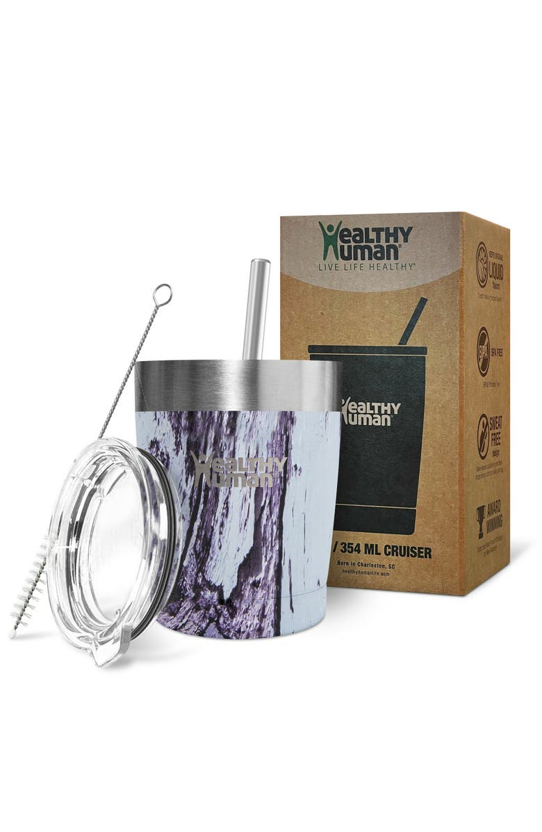 Healthy Human Stainless Steel Tumbler with Straw, 12 oz Orchid Driftwood, Alternate, color, Multicolored