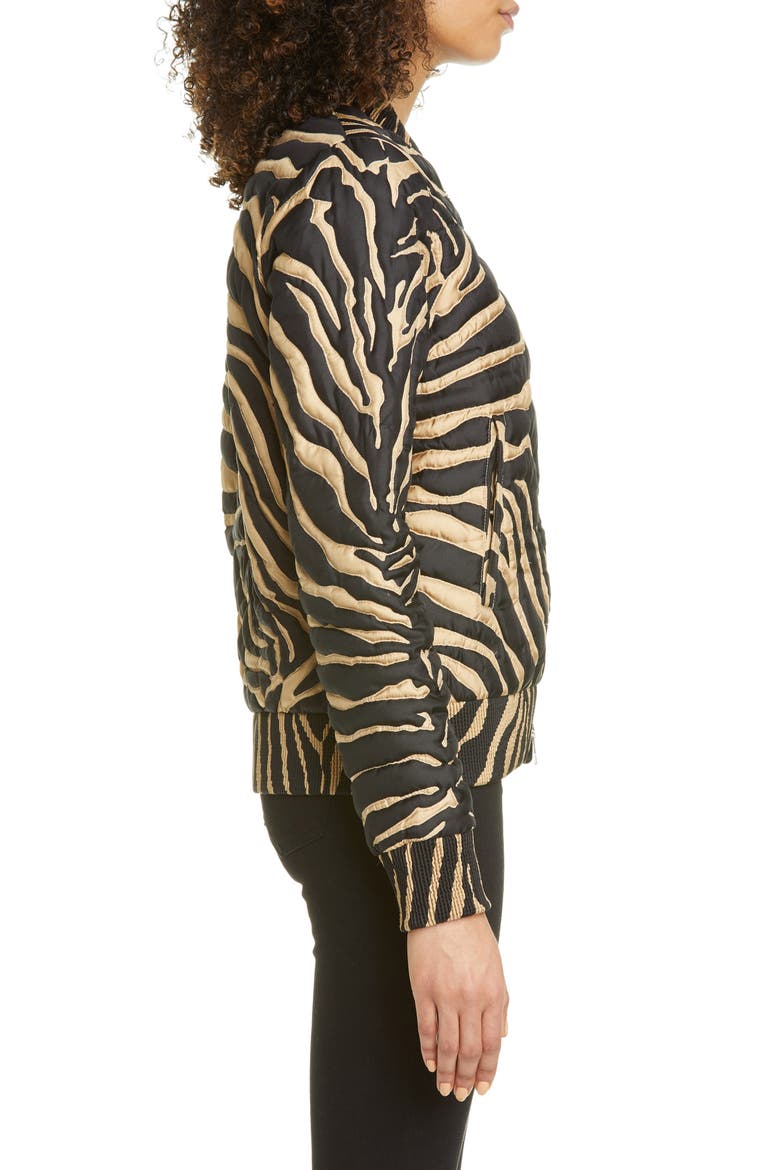Abricot Zebra Stripe Quilted Silk Bomber Jacket, Alternate, color, PRINT