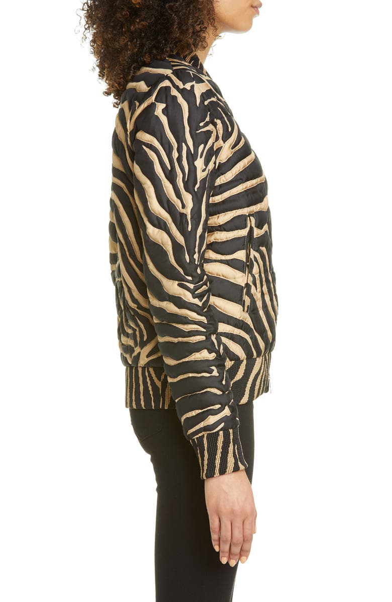 Moncler Abricot Zebra Stripe Quilted Silk Bomber Jacket, Alternate, color, 