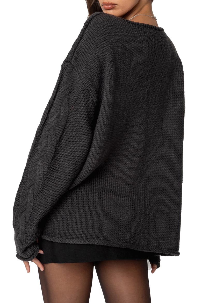 Inga Oversize V-Neck Cable Sweater, Alternate, color, DARK-GRAY