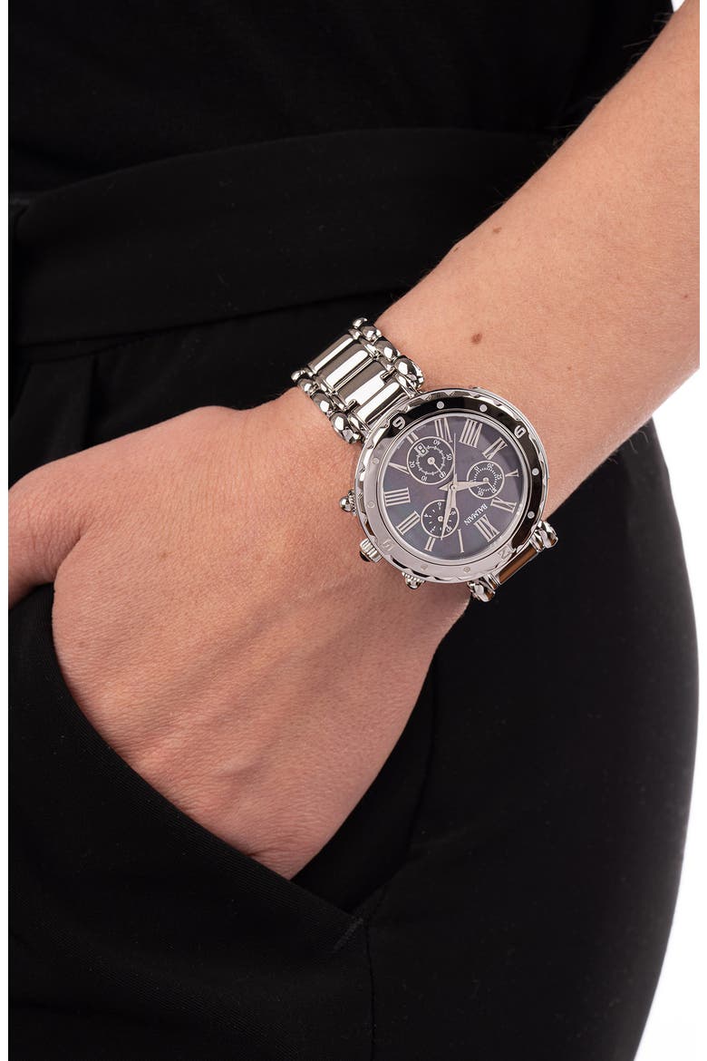 Mother-of-Pearl Chronograph Bracelet Watch, 38mm, Alternate, color, SILVER/ BLACK