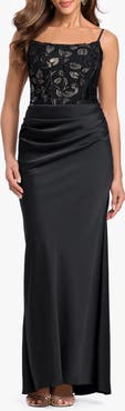 Betsy & Adam Burnout Corset Satin Gown