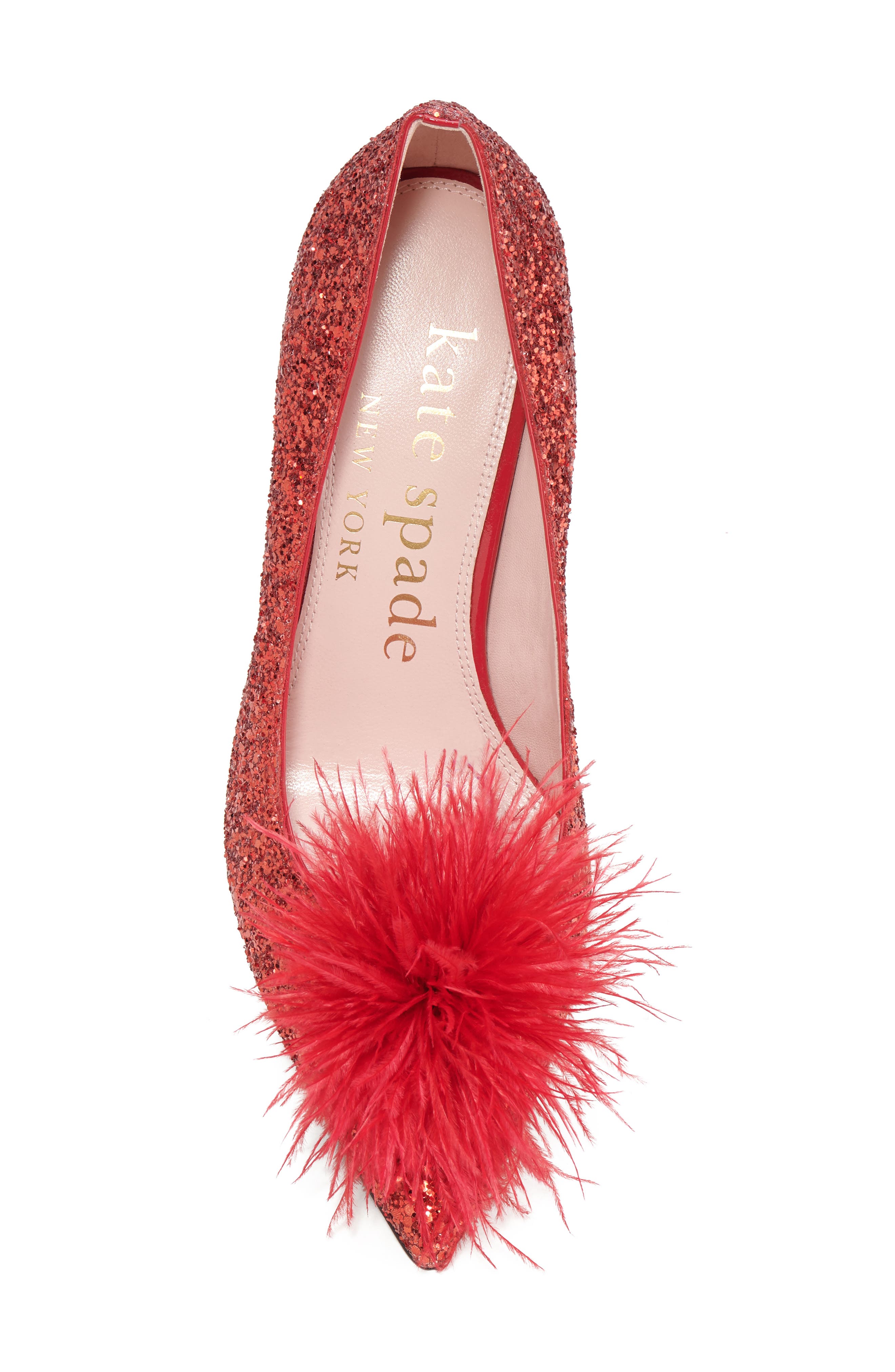Kate Spade New York marabou pointed toe pump, Alternate, color, Engine Red