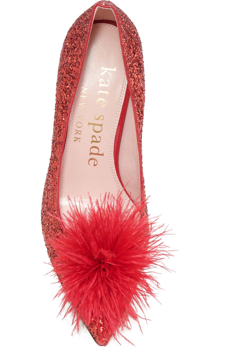 Kate Spade New York marabou pointed toe pump, Alternate, color, Engine Red