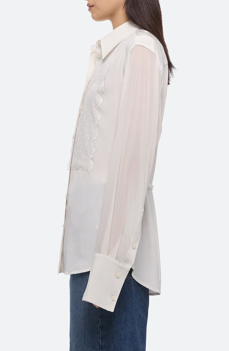 Helmut Lang Mixed Media Lace Button-Up Shirt, Alternate, color, White - 100