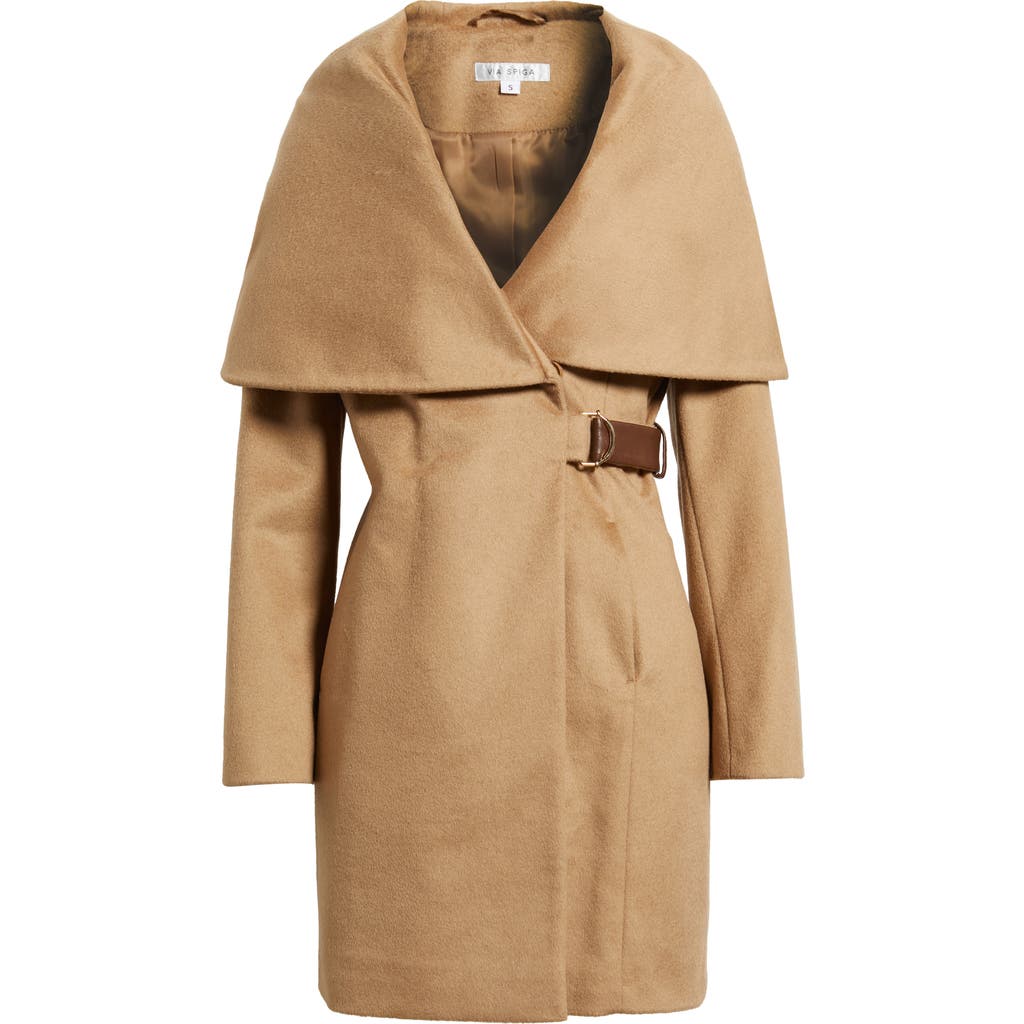 Via Spiga Hooded Wool Blend Belted Coat In Brown