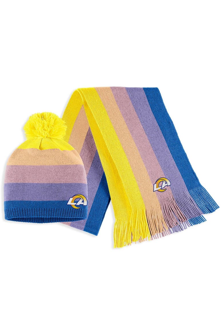 Women's WEAR by Erin Andrews Gold Los Angeles Rams Ombre Pom Knit Hat and Scarf Set, Main, color, Gold