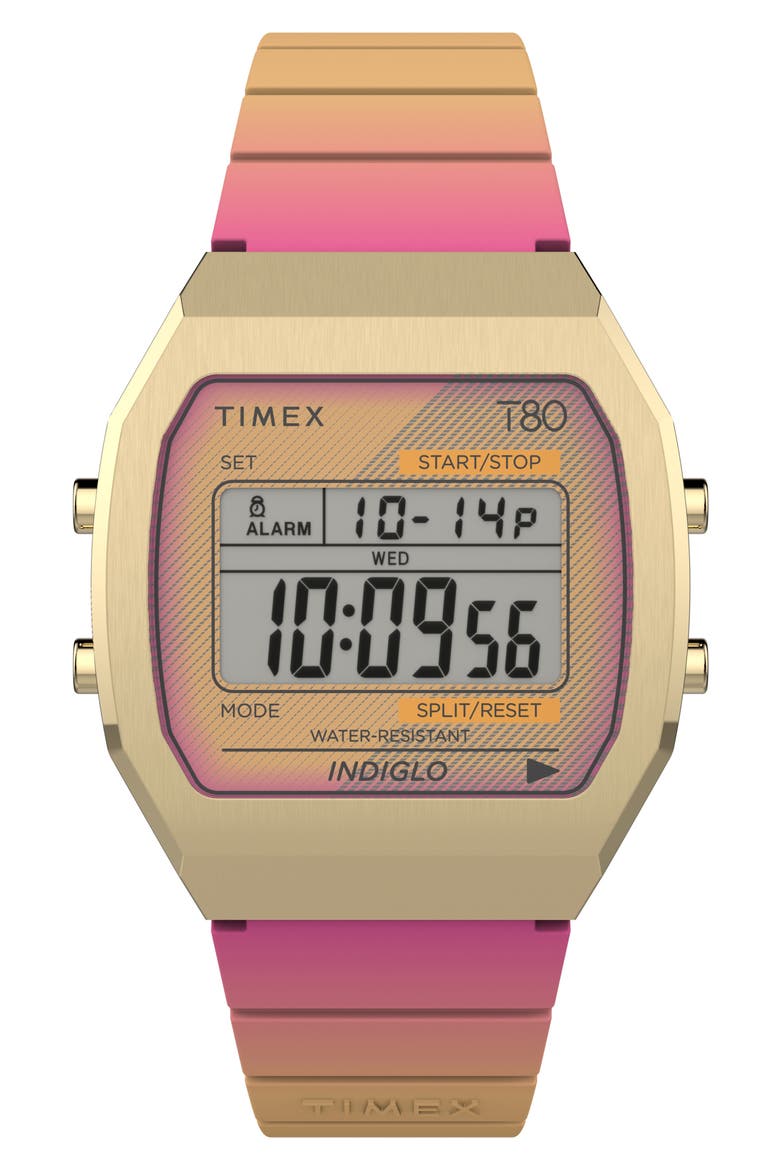 T80 Digital Chronograph Resin Strap Watch, 36.5mm, Main, color, PINK