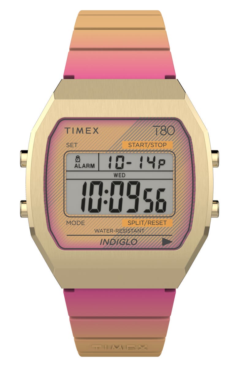 Timex<sup>®</sup> T80 Digital Chronograph Resin Strap Watch, 36.5mm, Main, color,