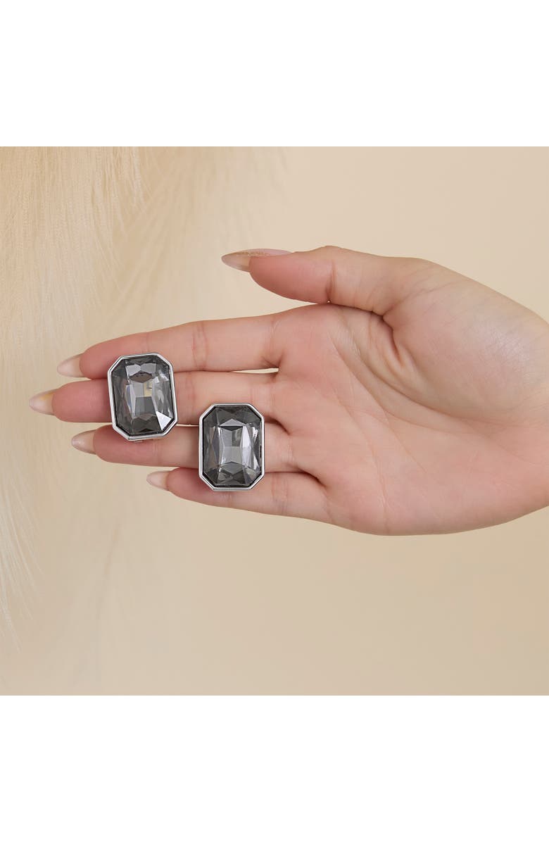 Jessica Simpson Gemstone Crystal Stud Earrings, Alternate, color, Smoke Grey