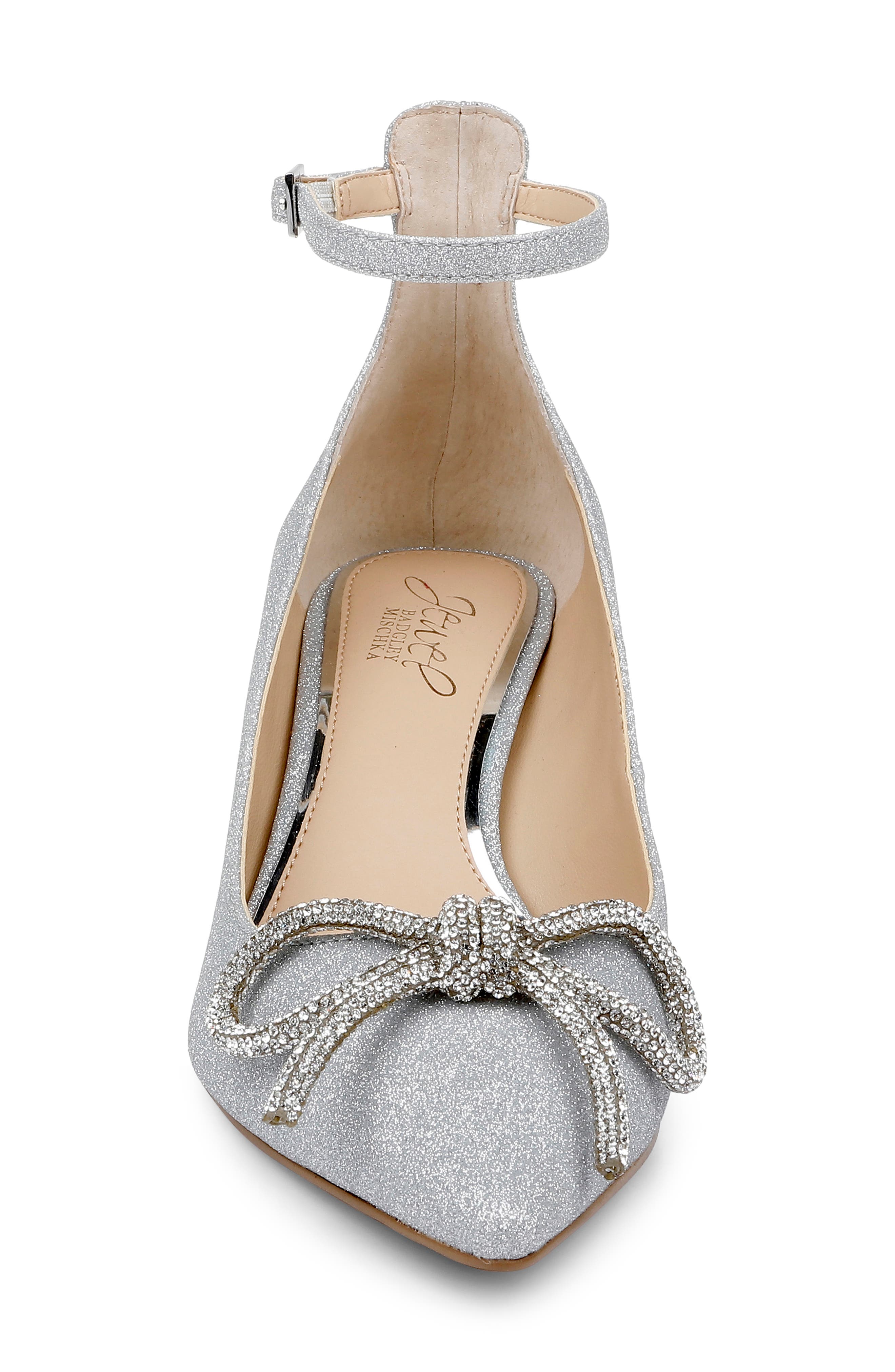 Jewel Badgley Mischka Geranium Pointed Toe Kitten Heel Pump, Alternate, color, Silver