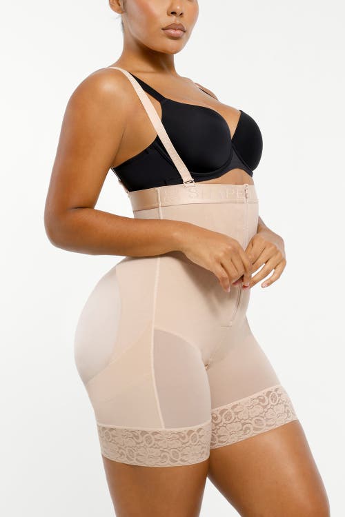 Shapellx Firm Tummy Compression Bodysuit Shaper With Butt Lifter In Tres Naturale