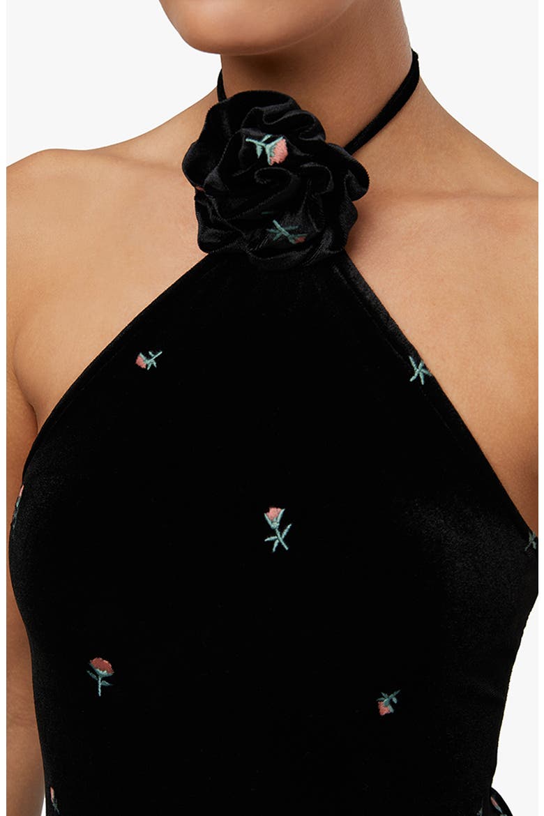 Floral Halter Velvet Midi Dress, Alternate, color, BLACK MULTI