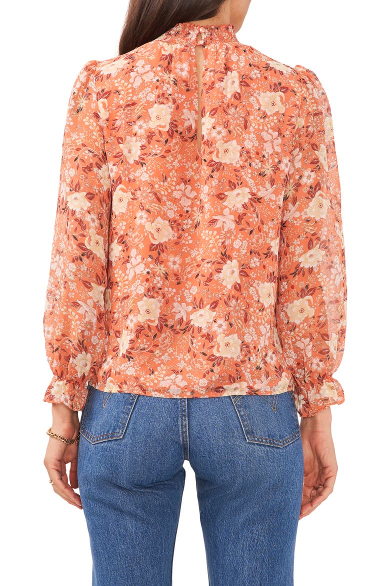 Floral Smocked Neck Blouse, Alternate, color, PEACH MULTI