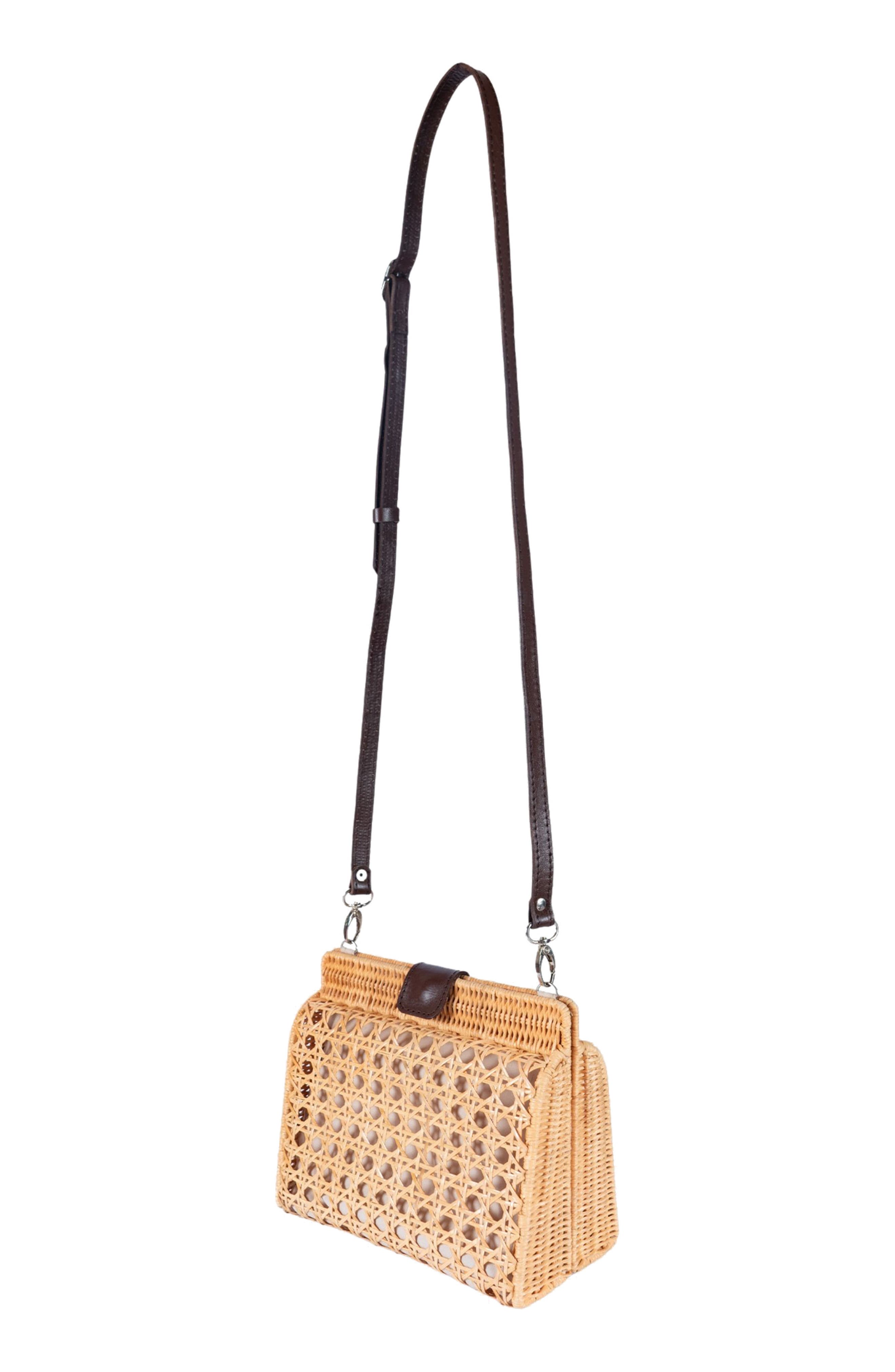 Jelavu Faux Pearl Top Handle Rattan Bag, Alternate, color, Natural