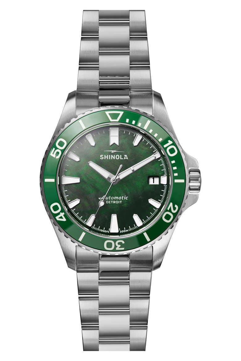 Monster Lake Huron Automatic Dive Bracelet Watch, 39mm, Main, color, LAKE GREEN MOTHER OF PEARL