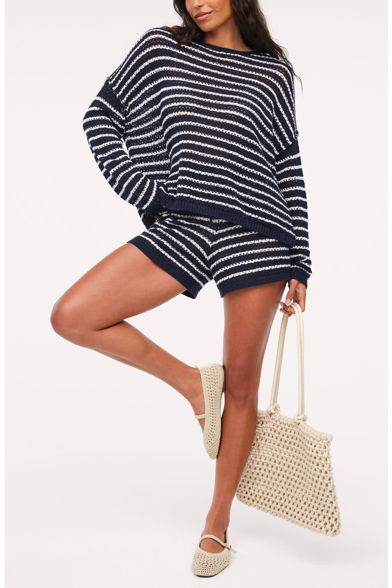 Stripe Crochet Sweater, Alternate, color, DARK NAVY STRIPE