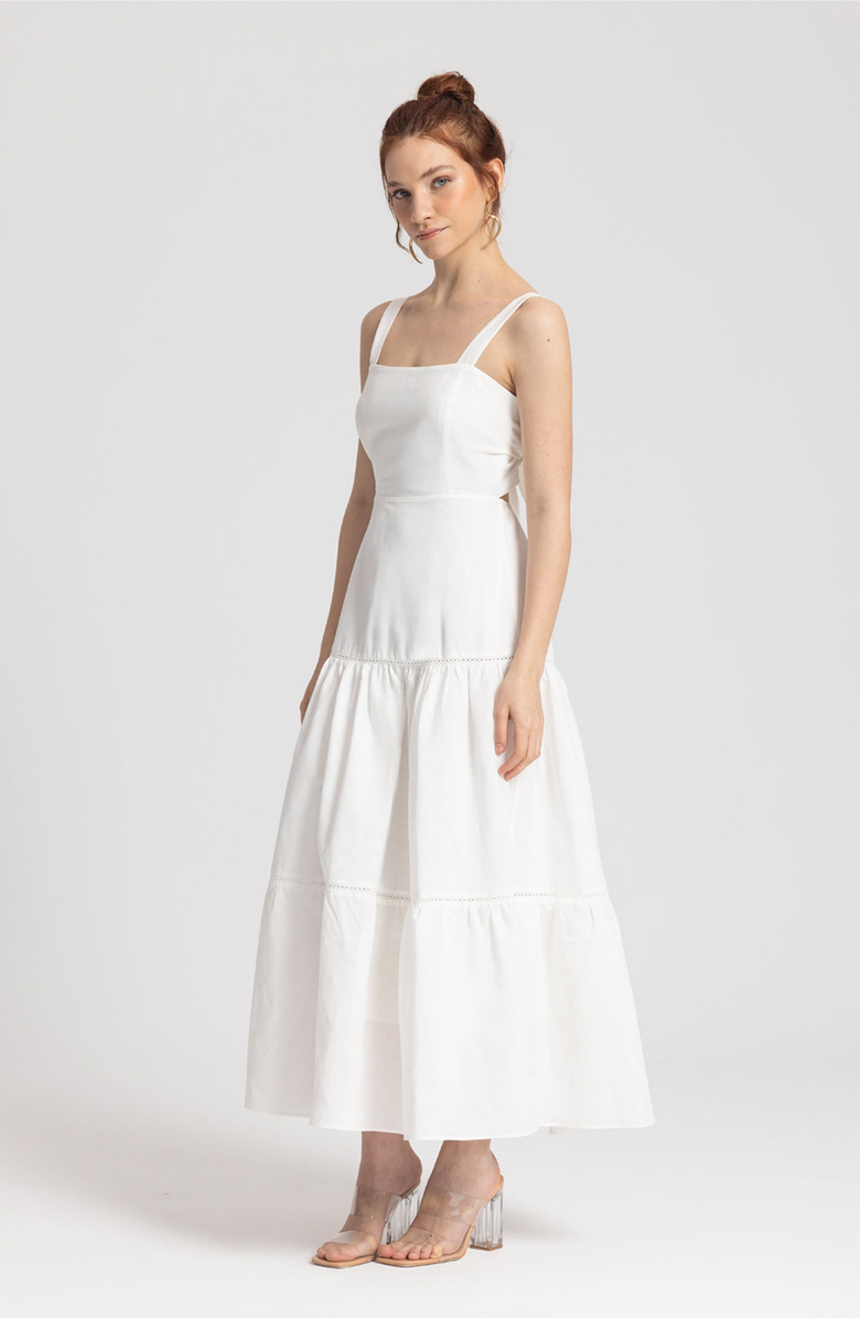 Monlicia Ella Midi 100% Linen Dress, Alternate, color, White