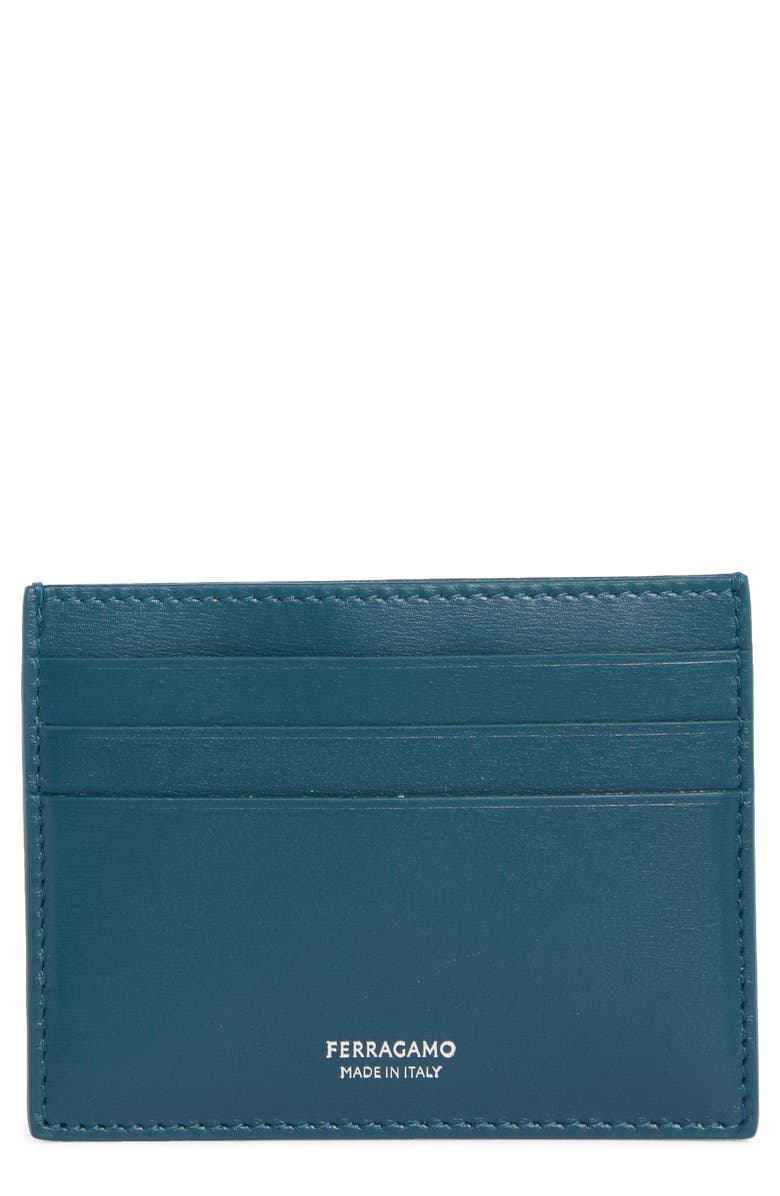 FERRAGAMO Classic Leather Card Case, Main, color, Titanic Blue Nero