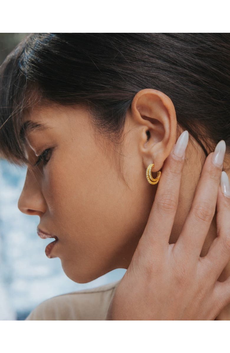 NATIVE GEM Evil Twin Double Huggie Hoop Earrings, Alternate, color, Gold