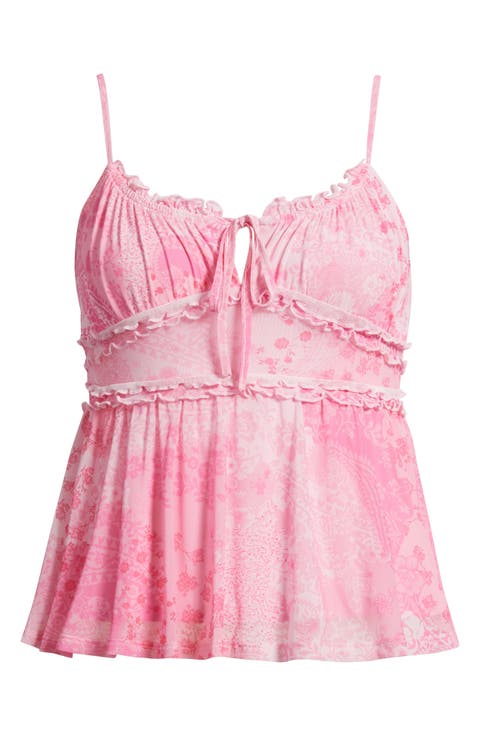 Floral Mesh Ruffle Trim Camisole