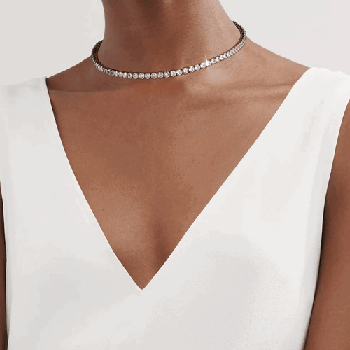 Hollywood Sensation Elegant Cubic Zirconia Choker Tennis Necklace In Silver