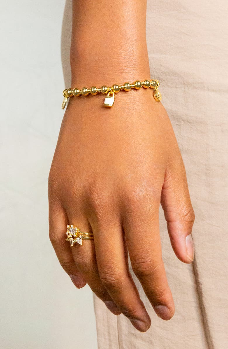 MARLYN SCHIFF Multi Charm Ball Chain Stretch Bracelet, Alternate, color, Gold