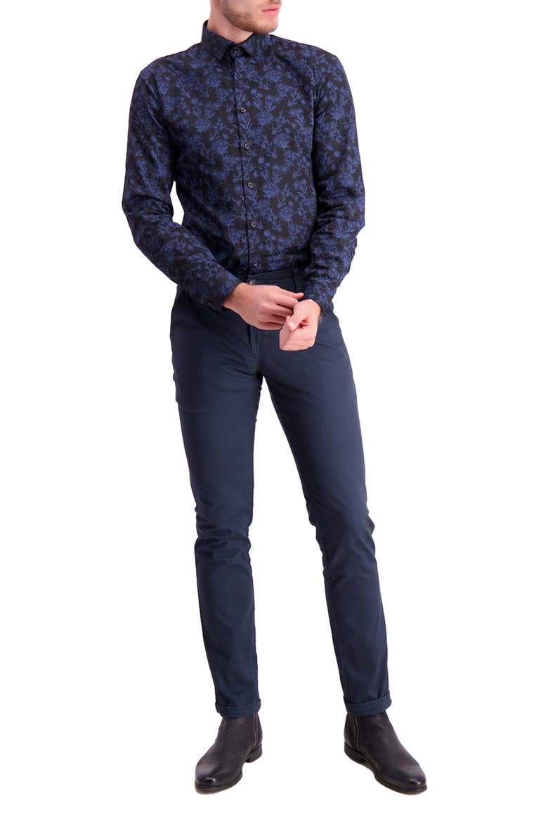 Long Sleeve Floral Printed Regular Fit Shirt, Alternate, color, BLACK