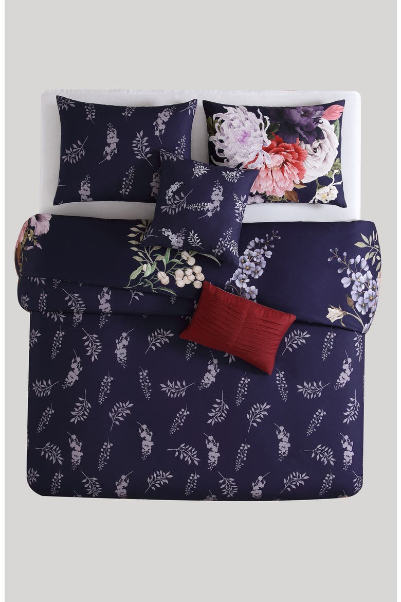 Purple Garden 5-Piece Reversible Comforter Set, Alternate, color, PURPLE