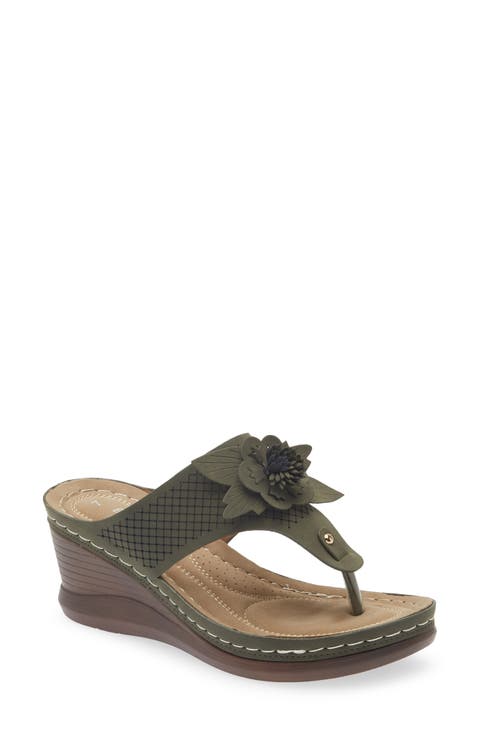 Yaz Floral Appliqué T-Strap Sandal (Women)