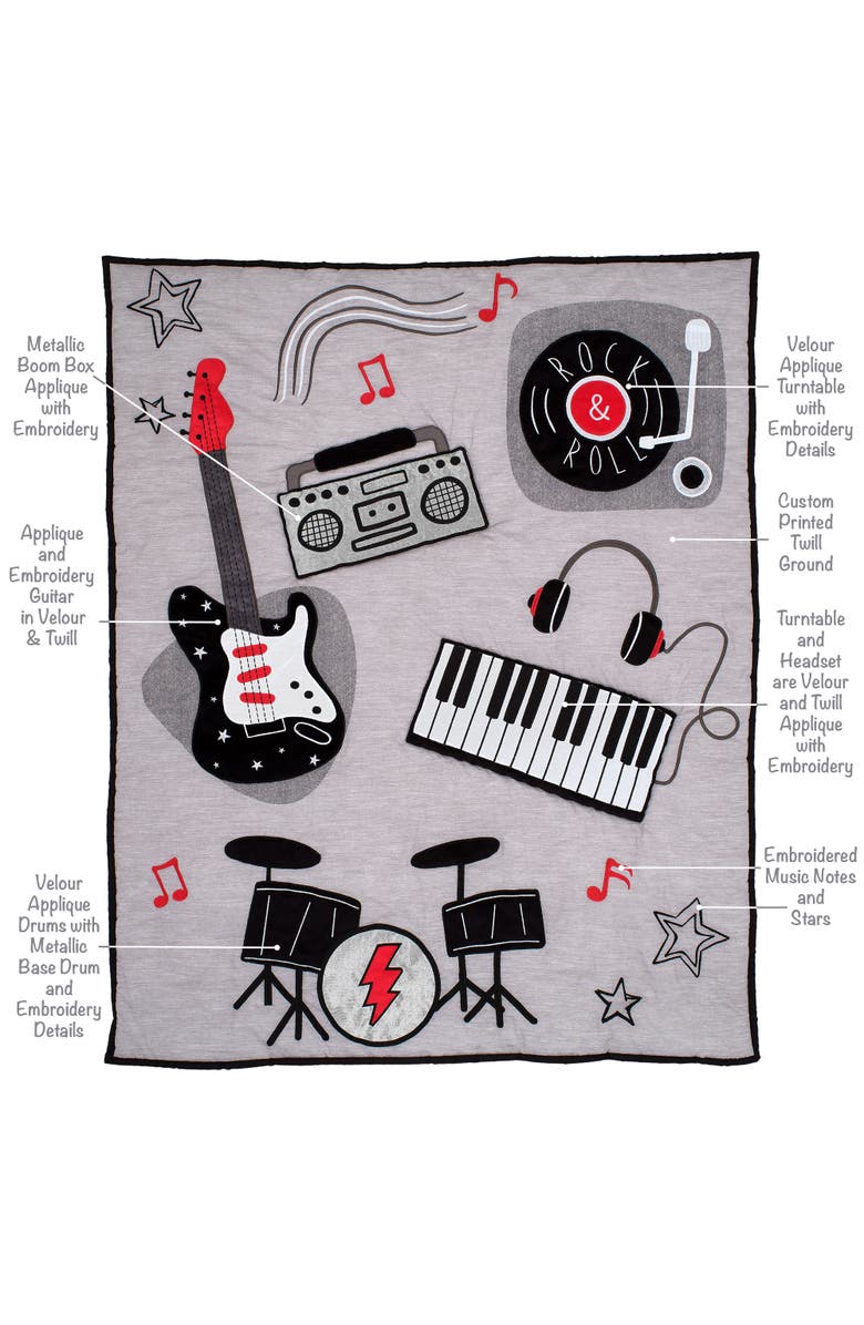 Lambs & Ivy Rock Star Musical Instruments 3-Piece Baby Crib Bedding Set, Alternate, color, Gray