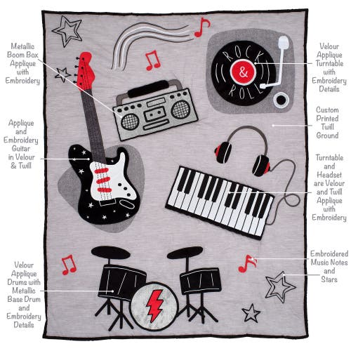 Lambs & Ivy Rock Star Musical Instruments 3-piece Baby Crib Bedding Set In Gray