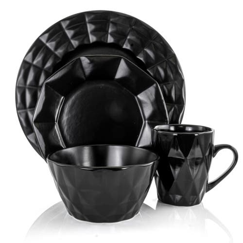 Elama Retro Chic 16-piece Glazed Dinnerware Set In Black