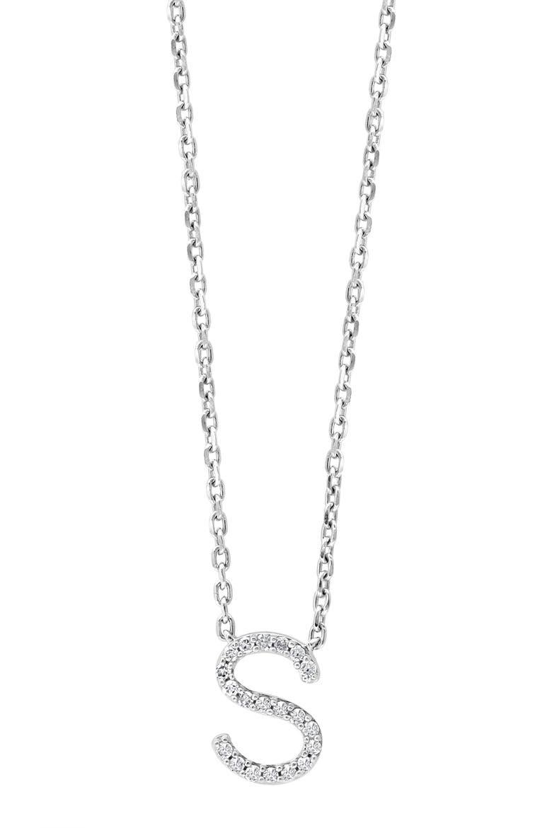 Sterling Silver Diamond 'S' Initial Pendant Necklace, Main, color, SILVER