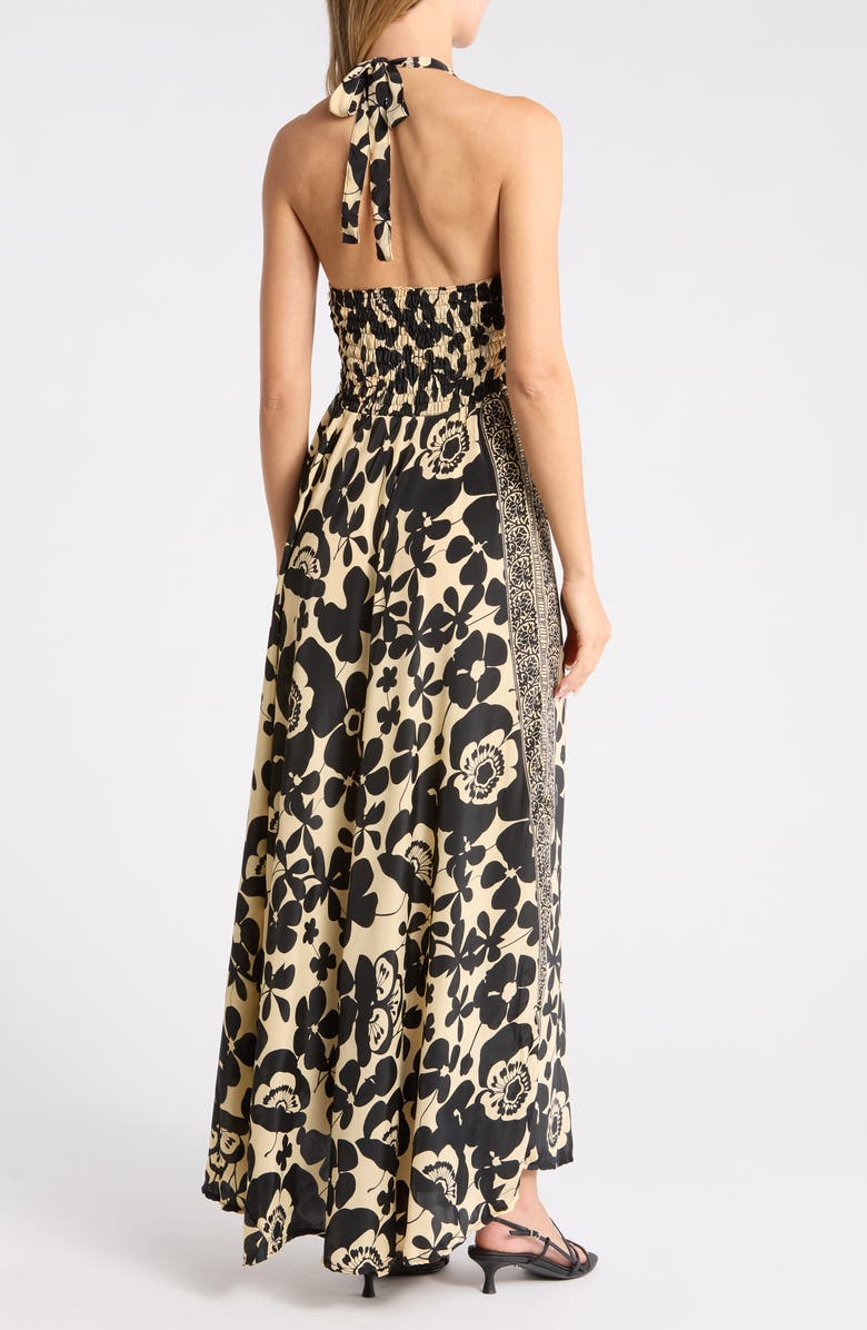 La Fiorentina Printed Maxi Halter Dress, Alternate, color, Black/ White