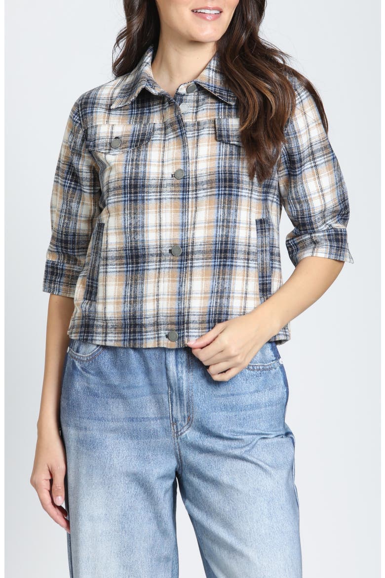 Check Cropped Jacket with Elbow Sleeves, Main, color, TOFFEE WINDOWPANE