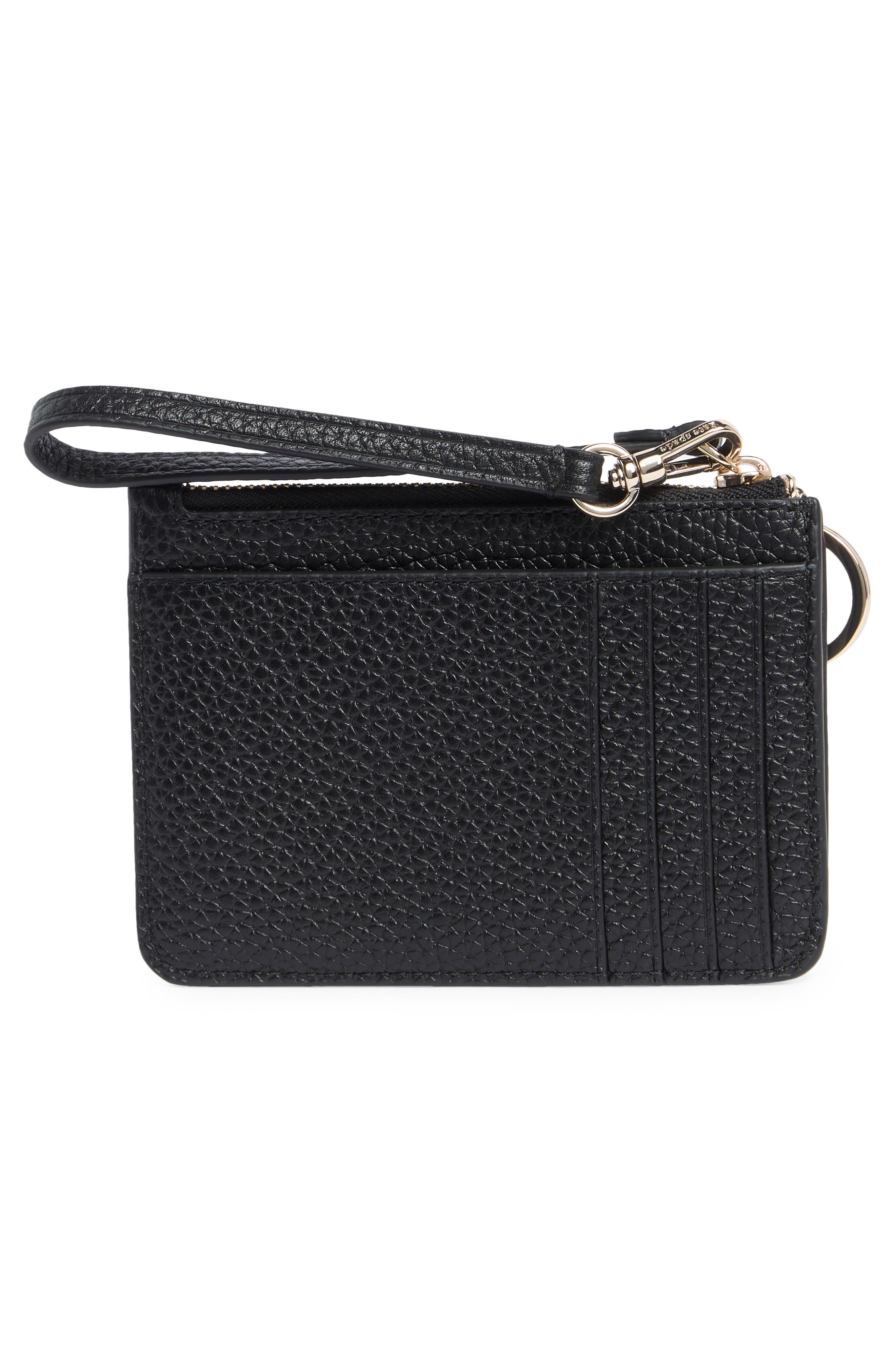 small lena leather card case, Alternate, color, BLACK