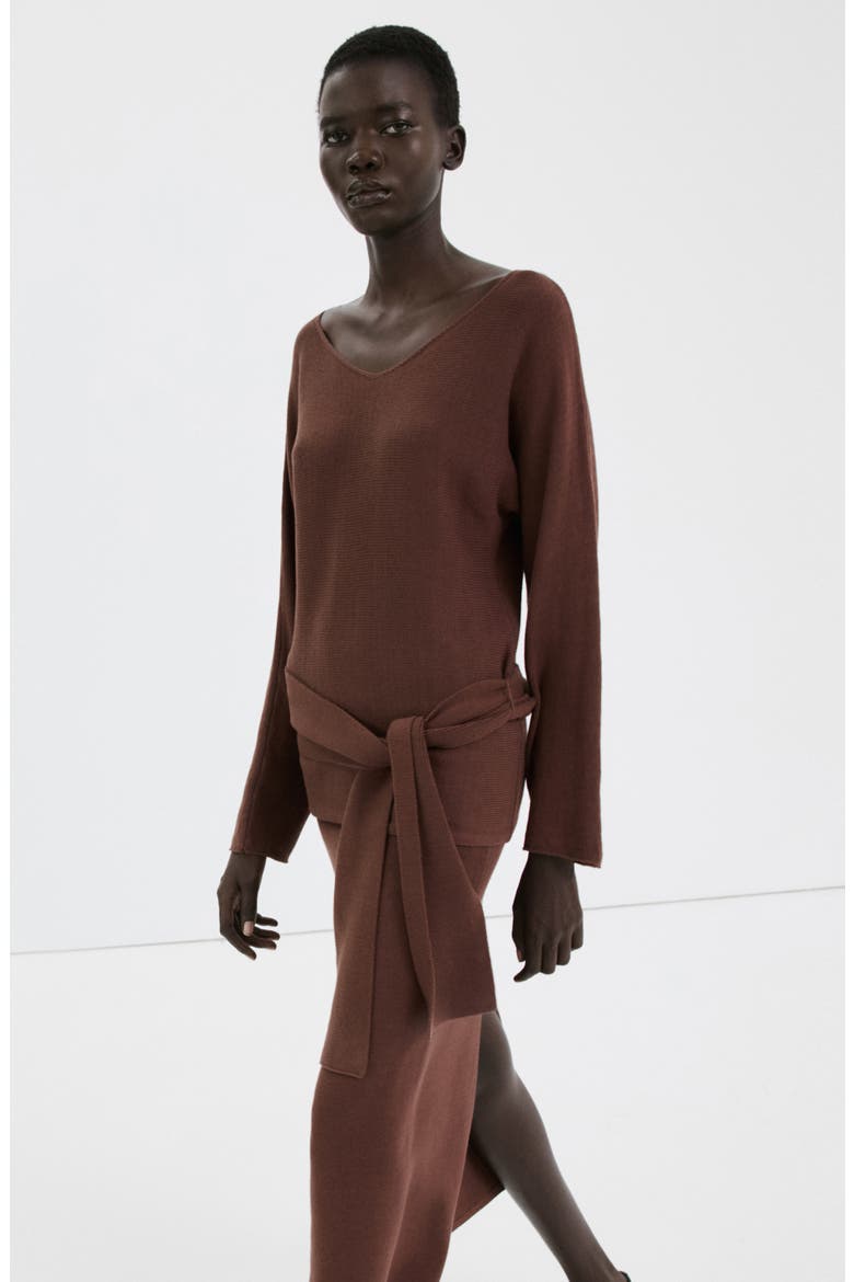 Cotton Knit Pencil Skirt, Alternate, color, CHOCOLATE