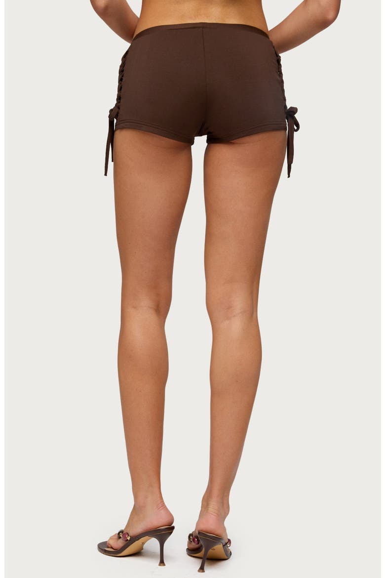 Jilly Side Cutout Micro Shorts, Alternate, color, BROWN