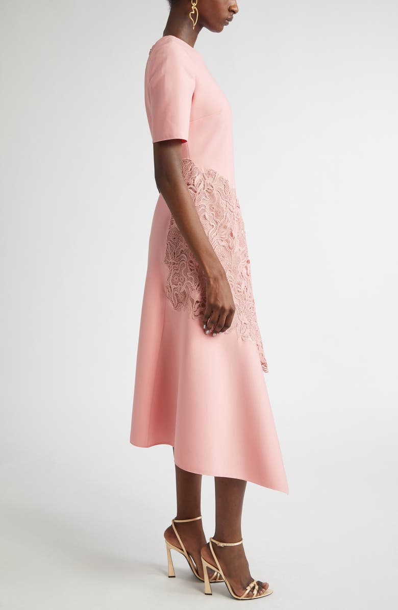 Oscar de la Renta Bellflower Guipure Lace & Stretch Virgin Wool Blend Midi Dress, Alternate, color, 
