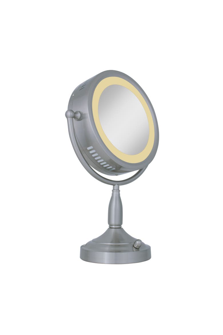 Lighted Makeup Mirror with 8X/1X Magnifications, Alternate, color, Satin Nickel