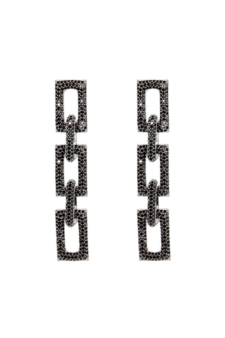 Flat Block Earrings, Main, color, Black/White Rhodium