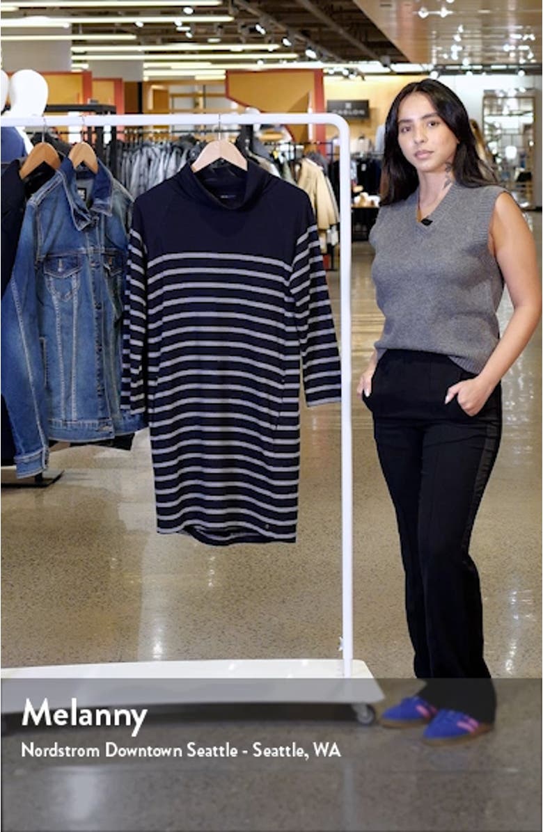 Stripe Cowl Neck Long Sleeve Cotton Blend French Terry Minidress, sales video thumbnail