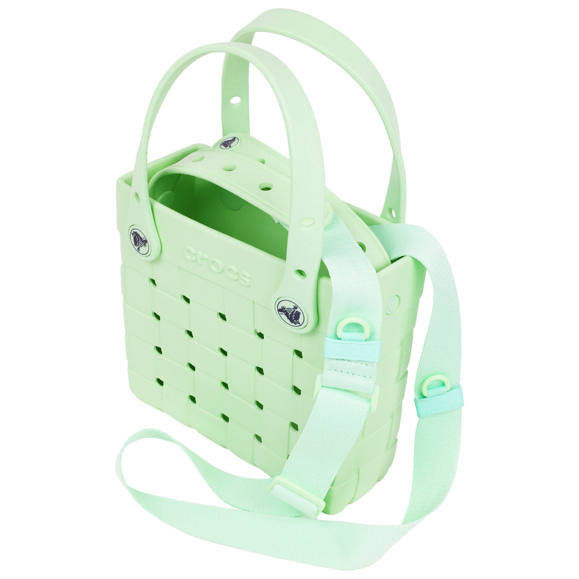 Small Woven Style Crossbody Tote with Top Handles and removeable crossbody strap, Alternate, color, SERENE GREEN